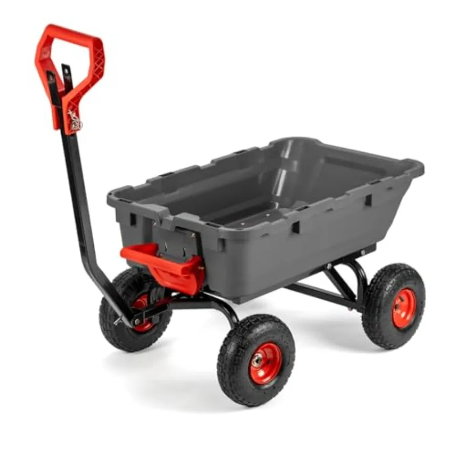 2-in-1 Convertible Handle Heavy Duty Garden Cart with 10 Pneumatic Tires Gray Utility Dump Wagon for Yard Farm Lawn Use 800-Pou