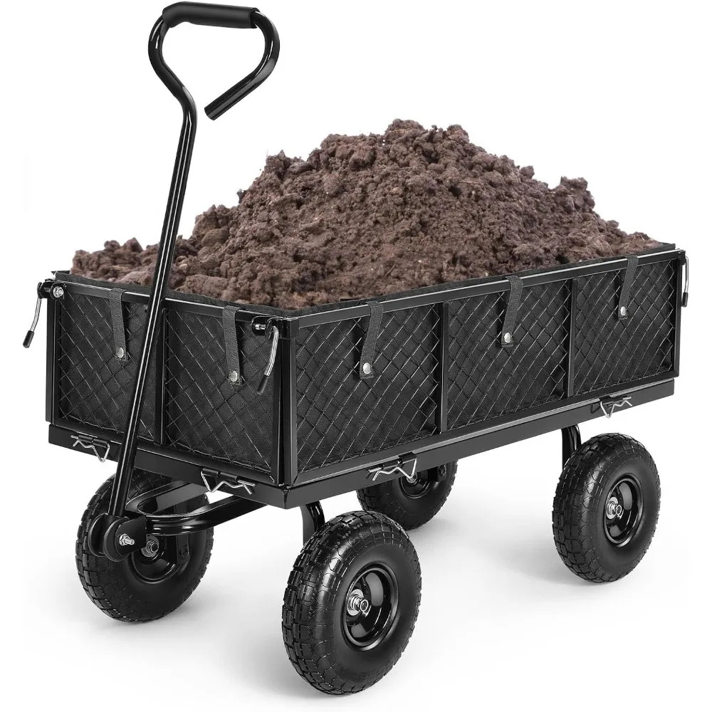 

MAX 880LB Garden Cart, Heavy Duty Garden Wagon, Mesh Foldable Garden Cart, Pullable Gardens Wagon with 180° Rotating Handle