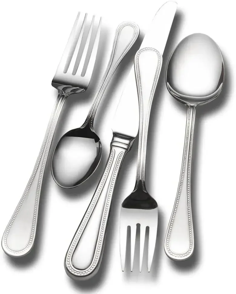 

Continental Bead 65-piece silverware set, 18/10 stainless steel cutlery set for 12, inlcludes 5-piece serving utencils set