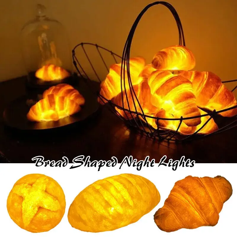 Creative LED Croissant Light Simulation Bread Lights Bread Store Baking Room Decor Lamp Home Decor Christmas Kids Gift New