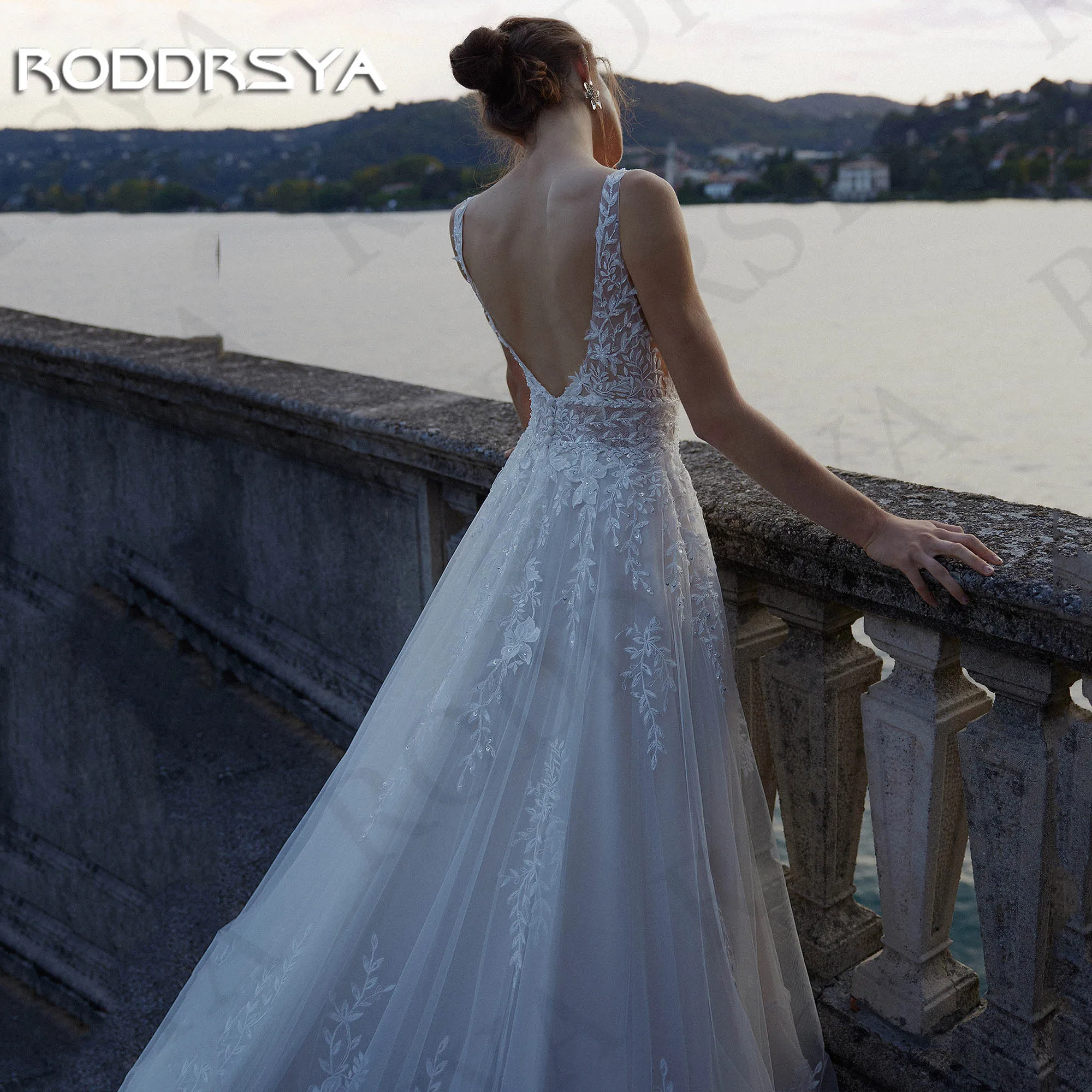 RODDRSYA Elegant A Line Tulle Wedding Dress Luxury Appliques Lace Backless Bridal Dresses Sleeveless vestidos de novias 2024