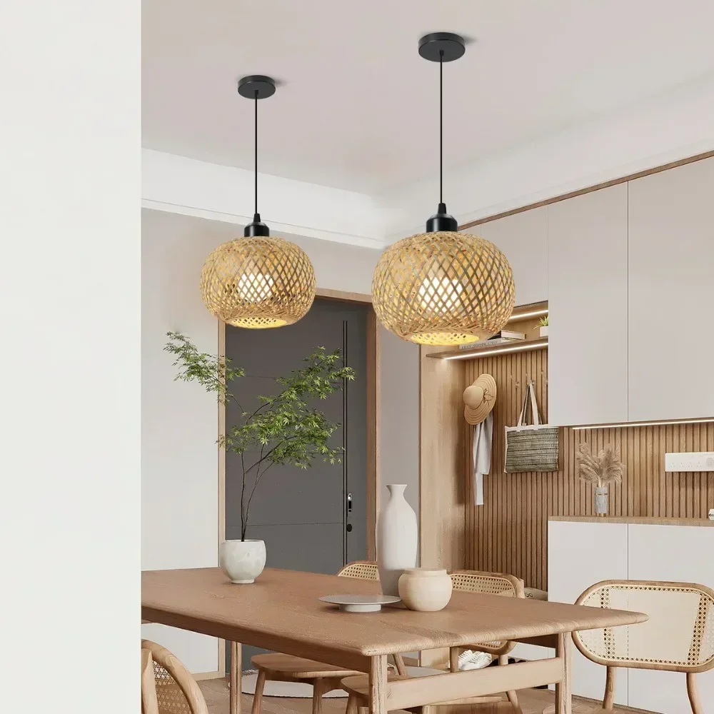 Bamboo Pendant Lamp Lustre Chandelier Hanging Lamp Handmade Rattan Pendant Light Fixture Dining Room Indoor Lighting Indoor