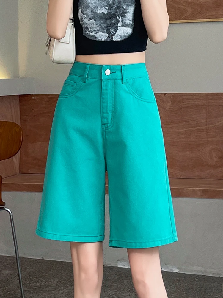 Cross knee denim wide leg shorts women's summer 2025 new popular high waist casual trendy straight leg 5-point pants
