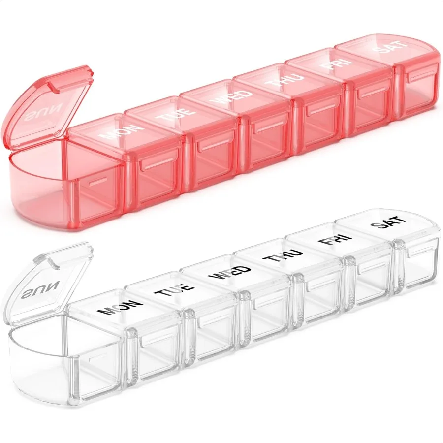 

Очень большой органайзер для таблеток, 2 упаковки XL Pill Box, 7-дневный еженедельный футляр для таблеток с большой емкостью Jumbo-органайзером, не содержит BPA, розовый + белый
