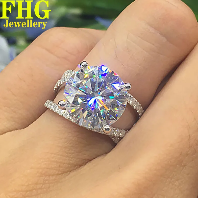 

14MM 10 Carat Solid Au750 18K White Gold Ring DVVS1 Moissanite Diamonds Round love Ring Wedding Party Engagement Anniversary