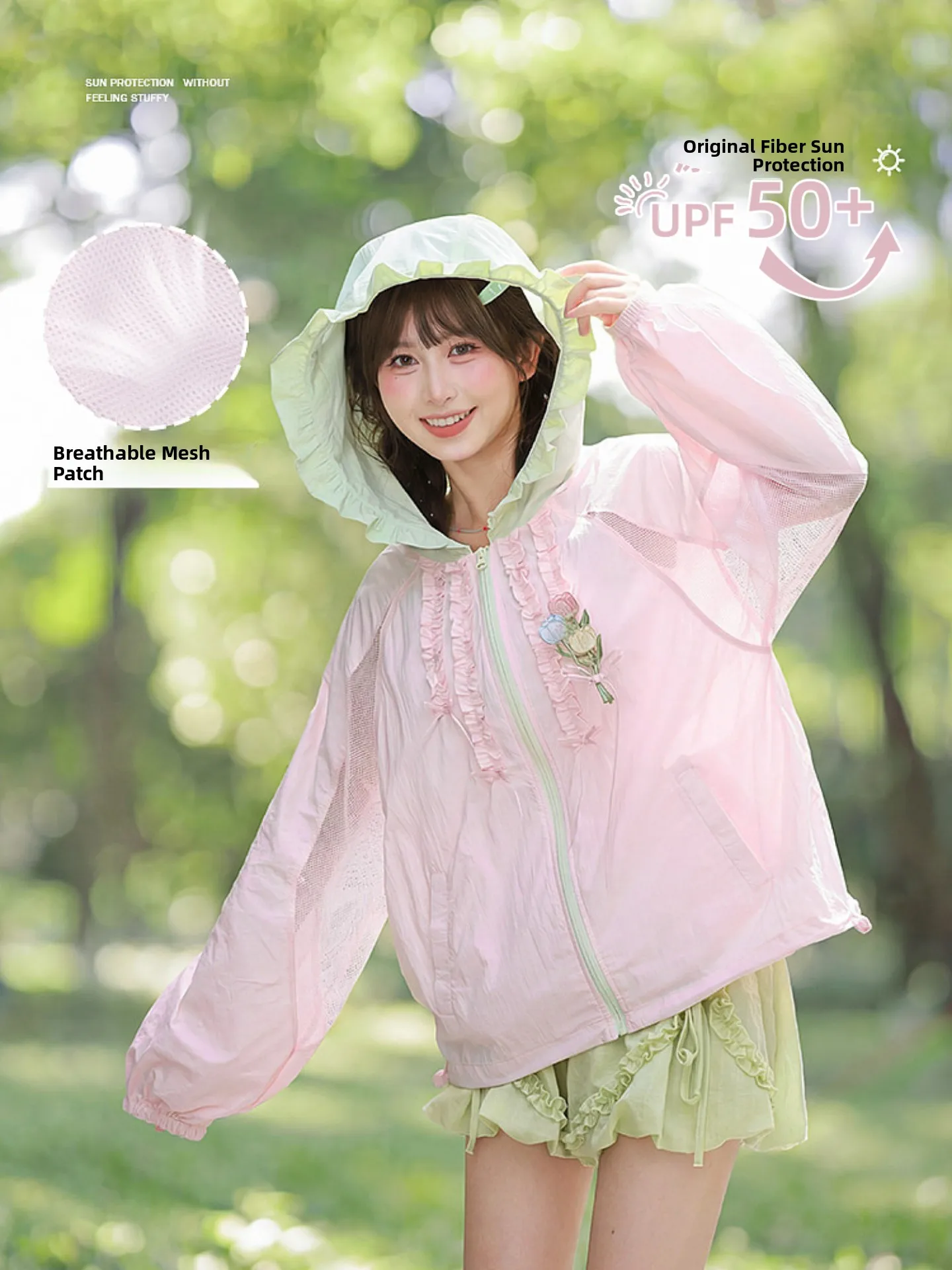 

Sun Protection Clothing UPF50 Women's Tulip Color Block Design Original Yarn Hooded Jacket Summer Fashionable Breathable