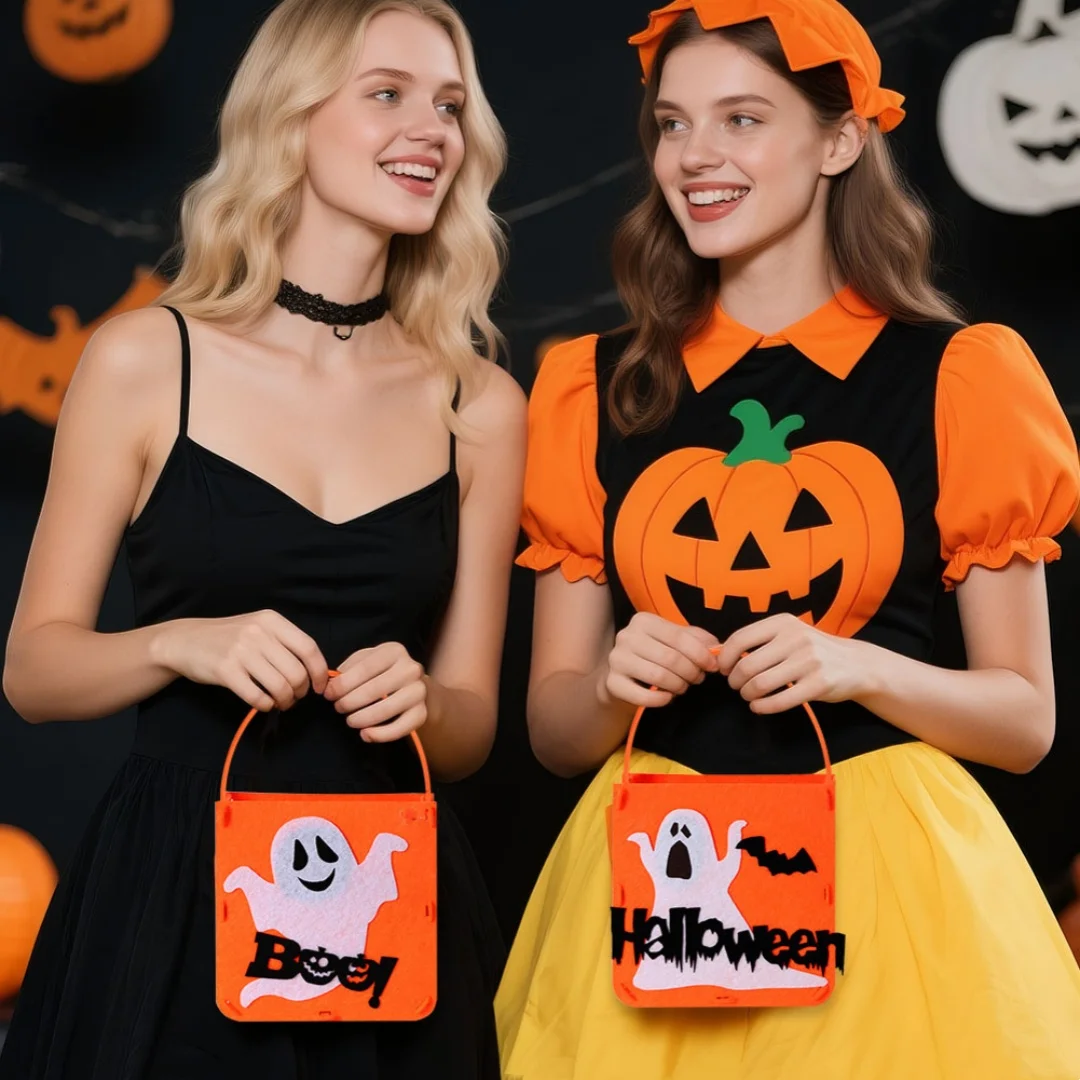 Halloween Candy Bag Felt Felt Trick Or Treat Bag Kids Halloween Gift Bag Versatile Pumpkin Handbag For Christmas Party