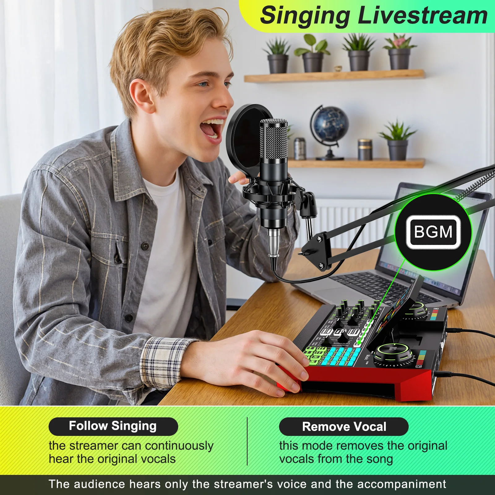 Live Sound Card Audio Mixer, Podcast Equipment Bundle with 3.5mm Boom Mic for Pc/Phone Live Streaming Singing GamingSound Board