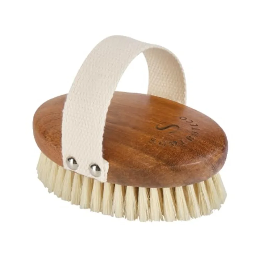SAMEBUTECOBody Brush Solid Acacia Wood Boar Long Bristles Bath Brush for Skin Exfoliation, Lymphatic Drainage Improvement Oval