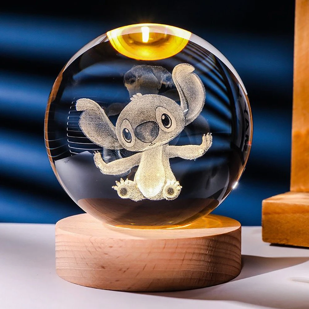 Hot 6cm 3D Crystal Ball Stitch Wooden base with 6cm crystal ball Planet Night Light Laser Carving Children's Gifts