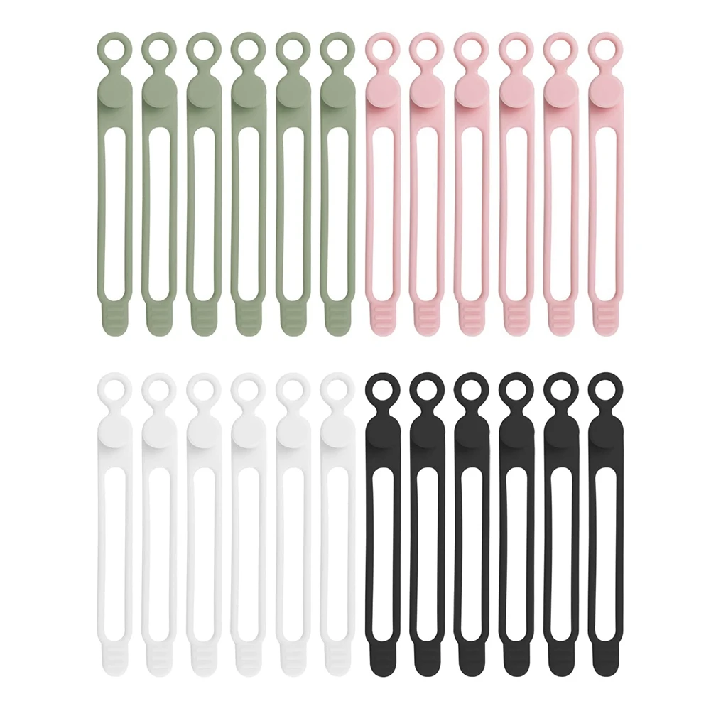 24Pcs Silicone Cable Straps Wire Organizer for Earphone, Phone Charger, Mouse, Audio,Reusable Cord Organizer