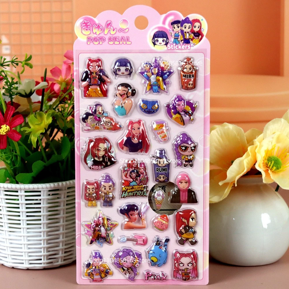 4 szt. Urocze naklejki 3D z motywem Demon Hunter, kreskówkowe, kpop, kawaii, anime, naklejki bąbelkowe, naklejki na bagaż, telefon, notatnik, nagroda, zabawka, prezent