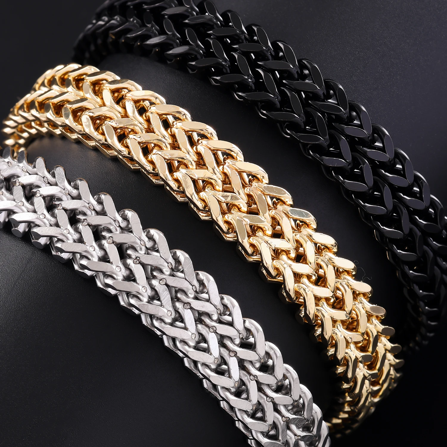 2pcs  men's bracelet set with three colors to choose from, double layered Franco chain bracelet with magnetic buckle, hip-hop