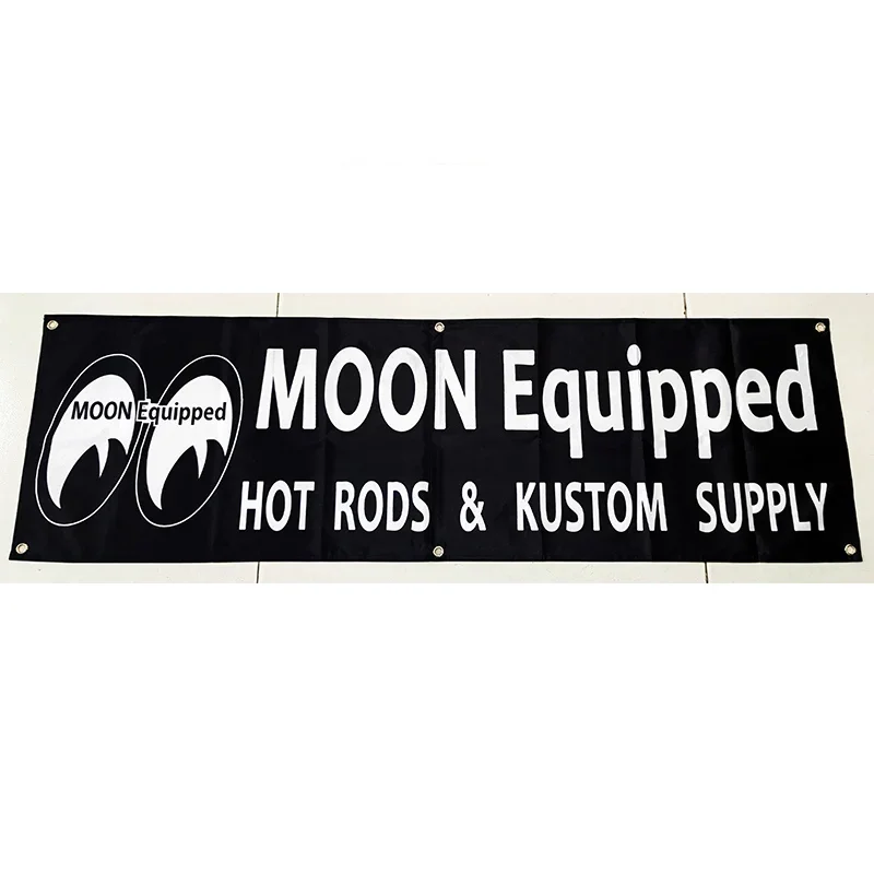 130GSM 150D Material Mooneyes Moon Equipped Flag Banner 1.5ft*5ft (45*150cm) Size Flying and Hanging Flags