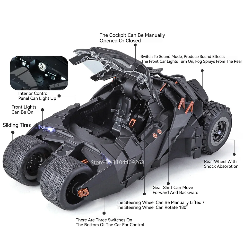 1:24 Batmobile Bolide Car Model Toy Doors Opened Shock Absorption Spray Sports Cars Models Sound Light Toys Gifts for Boys