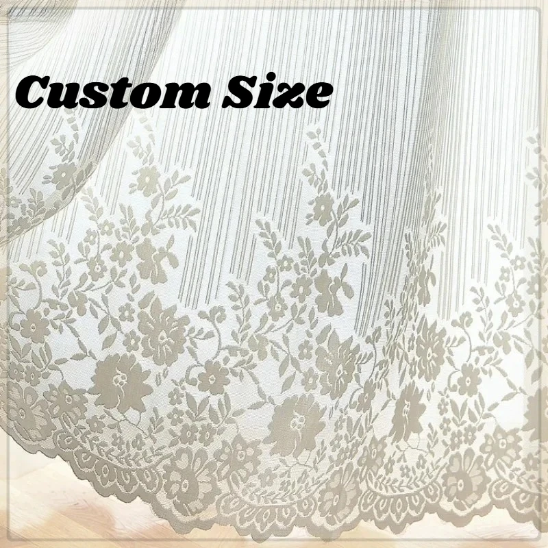 Custom Size White Warp Woven Lace Window Curtains for Living Dining Room Bedroom European Door Tablecloth Curtains Wedding Decor