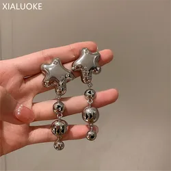 XIALUOKE Punk Metal Mosaic Crystal Long Pentagram Earrings For Women Personality Geometric Stud Earrings Party Jewelry