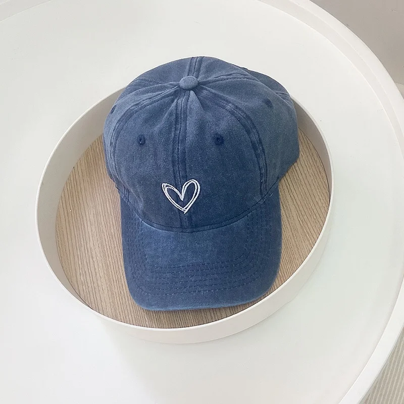 Children Baseball Cap Soft Cotton Washed Denim Sun Hat Kids Retro Heart-shaped Duck Tongue Hat Boys Girls Fashion Cowboy Cap