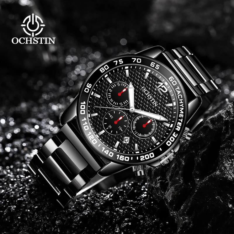 OCHSTIN Stainless Steel Wristwatch For Man Quartz Movement Waterproof Watches Men's Fashion Classic Mineral Hardened Glass Clock