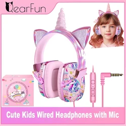 Cute Unicorn Kids Headphones Wired Headphones With Mic 85dB Volume Limite Children's Headphones for iPad Shcool Travel Kids Gift