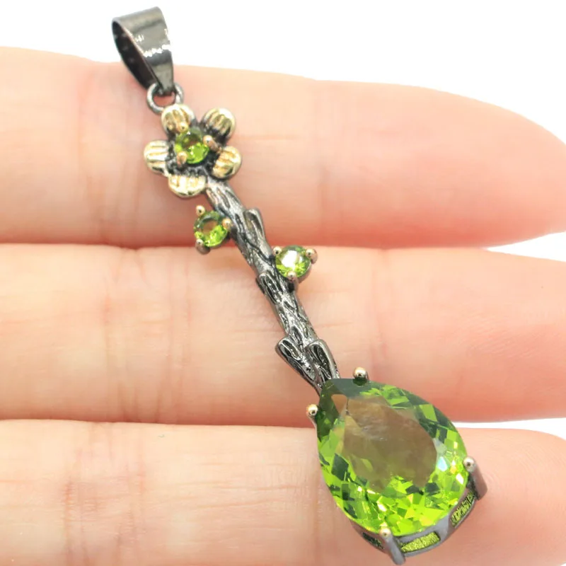 58x12mm Long 5.2g Green Peridot Pink Kunzite Blue Aquamarine Women Black Gold Silver Pendant