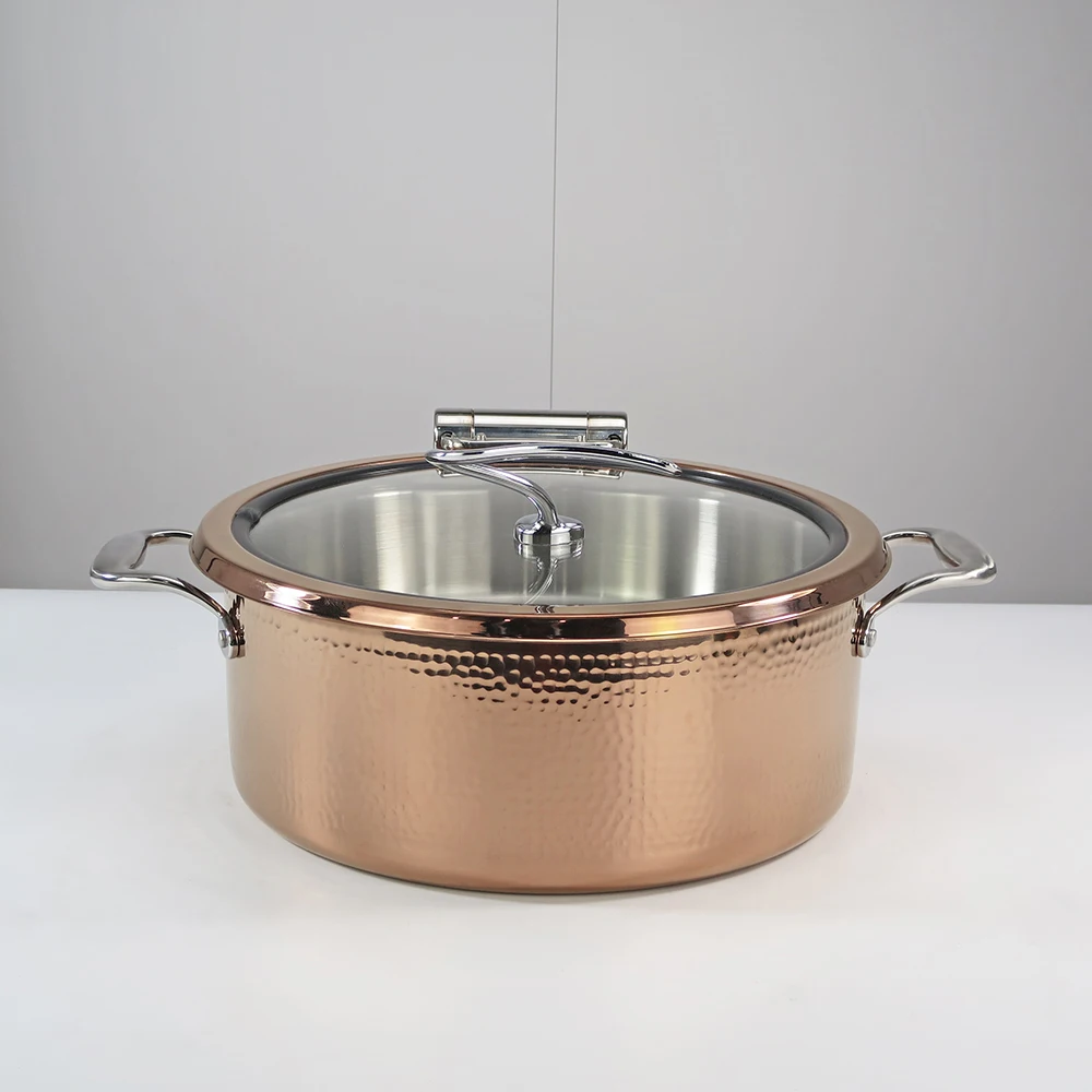 Three Layer Steel Buffet Stove Pot Three-Ply Thickened Stainless Steel Pot Set Rose Gold Chafing Dish Ceramic Basin