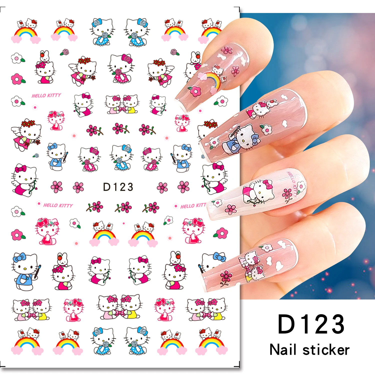 3D Sanrio Blue Hello Kitty Nail Sticker Decal Cute Anime Cartoon Character Nail Art Stickers Sliders Tattoo Manicure Decor Acces