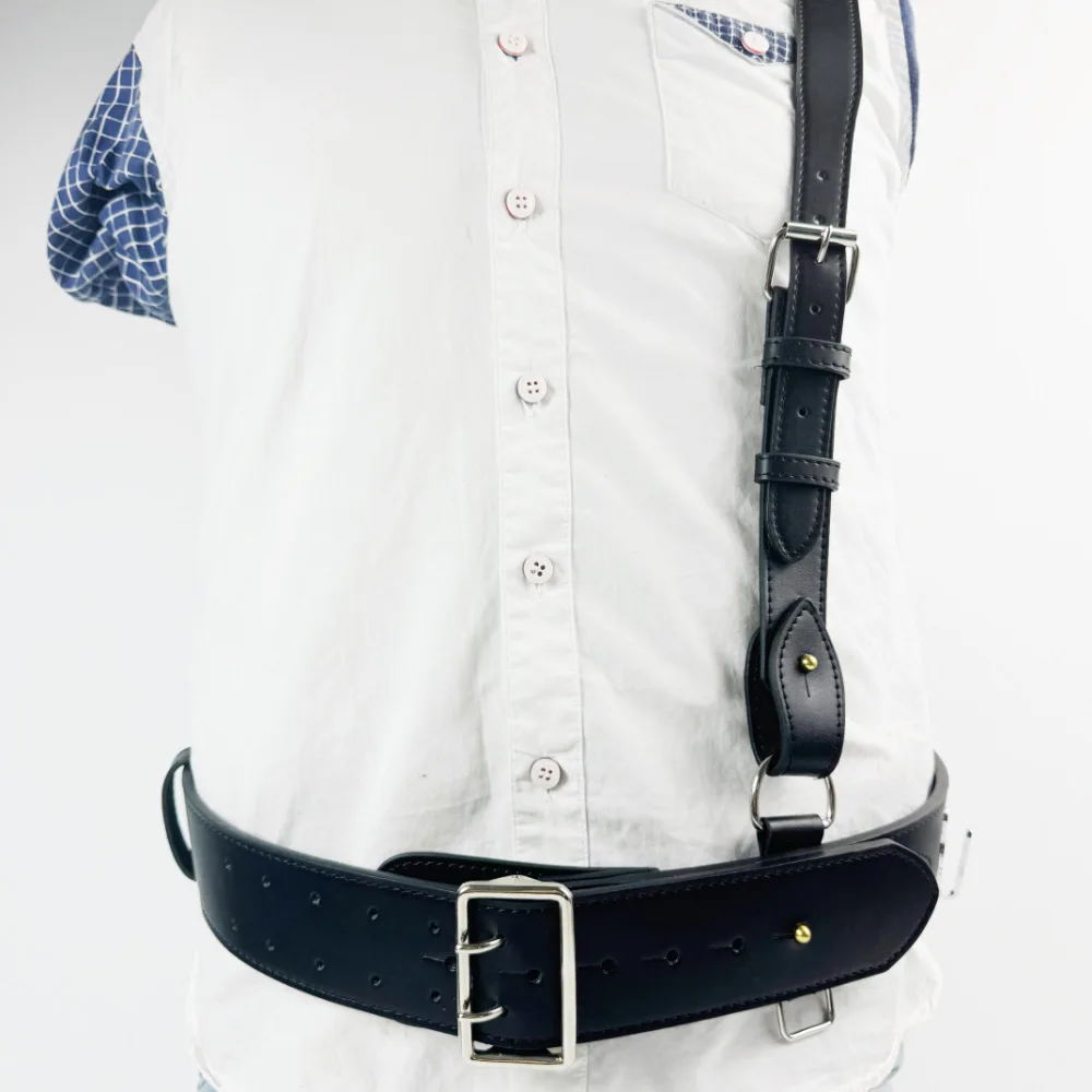 블랙 가죽 듀티 벨트 (싱글 숄더 스트랩 포함), 천연 소가죽 허리 벨트, 크로스바디 플러스 사이즈 소가죽 벨트