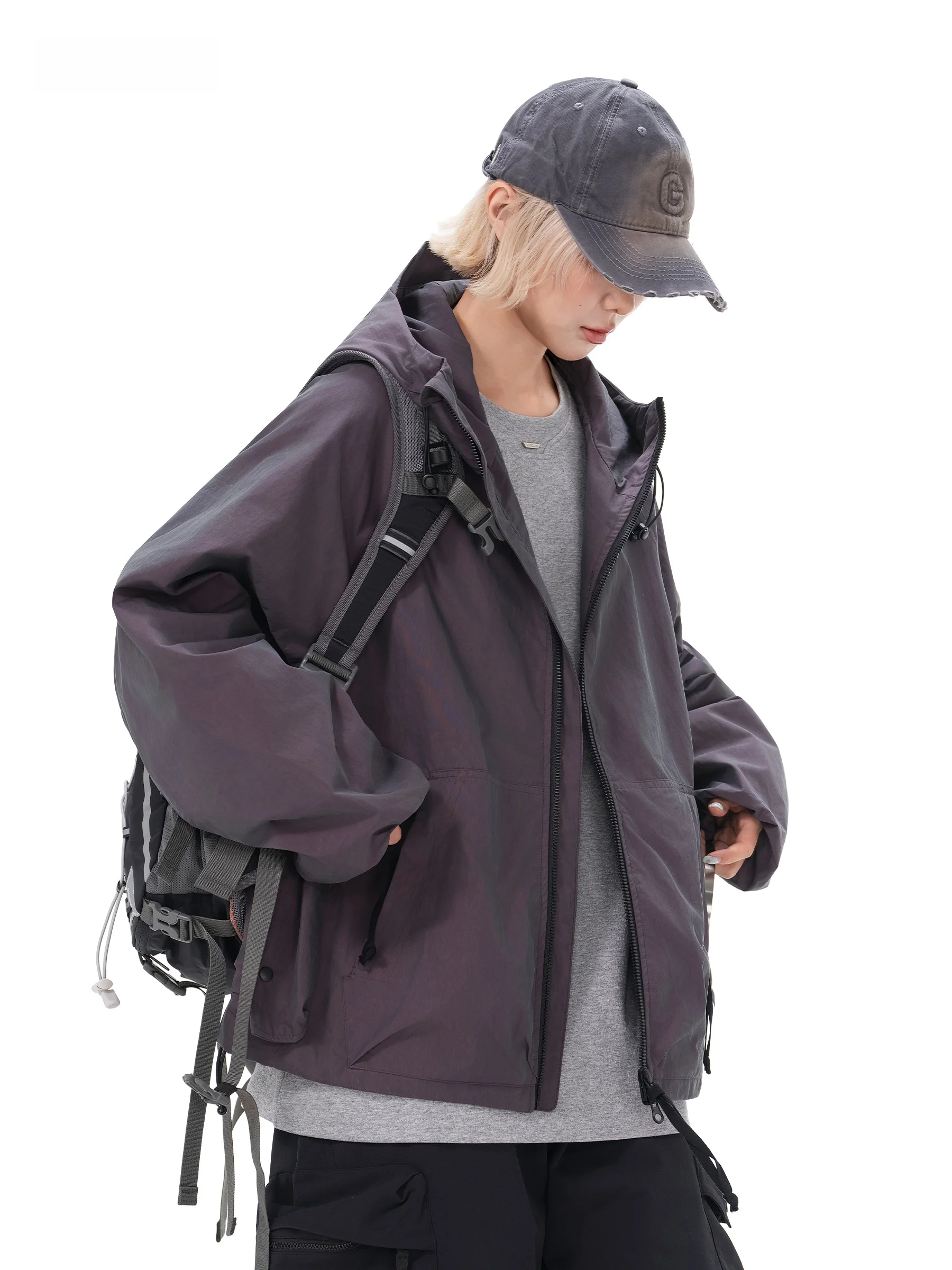AOGZ Functional Hooded Jacket Loose Outdoor Sports Coat New Arrival Single Piece Youth Trend Cotton Blend Fabric Drawstring Hem