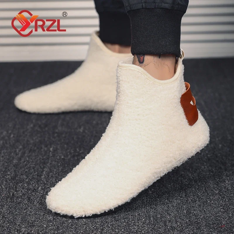 YRZL Winter Cotton Shoes Men High Top Warm Slip on Lightweight Slippers Men Plush Indoor Cotton Boots Men Winter Warm Shoes