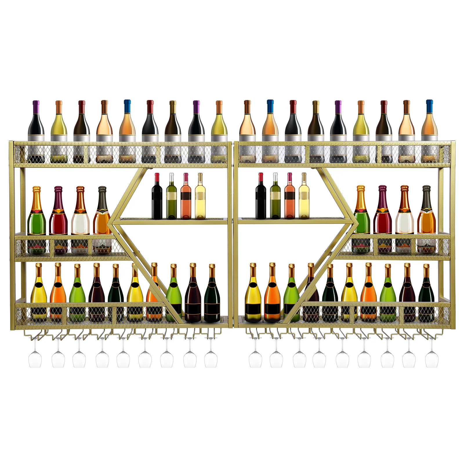 

Metal Wine Bottles Storage Display Storage Shelf with Wine Glass Holder Hanging Wine Storage Racks for Home Dining Room Kitchen