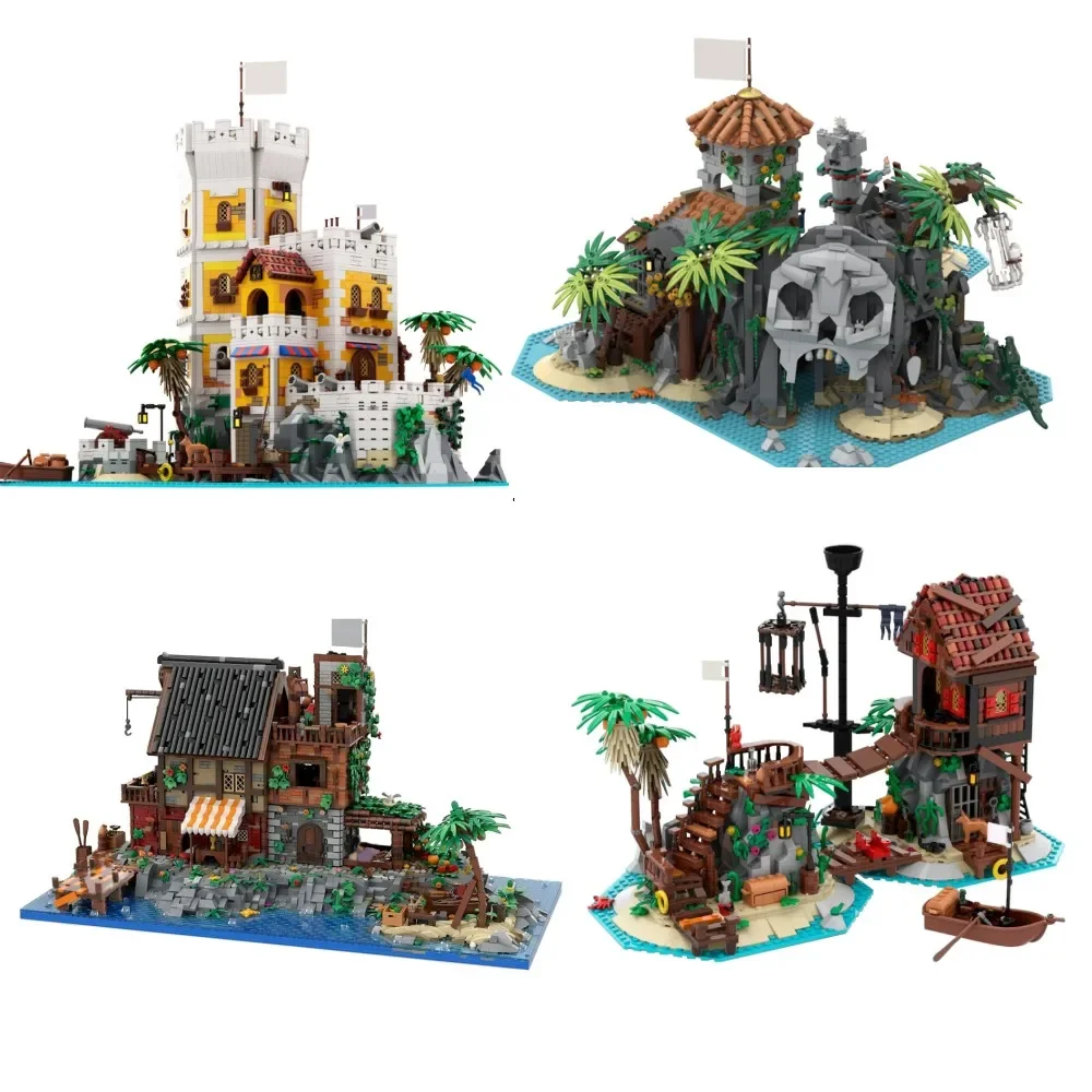 MOC Barracudaed Bay Pirates Captains Building Block Empire Soldiers House Eldorado Fortress Piratess Island Bricks Toy kids Gift