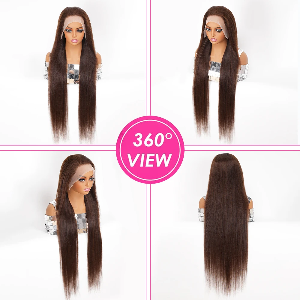 13x4 الشوكولاته براون مستقيم الدانتيل الجبهة الباروكات الشعر البشري 200٪ الكثافة # 4 باروكات شعر بشري مفرود ملون بدانتيل أمامي للصيف