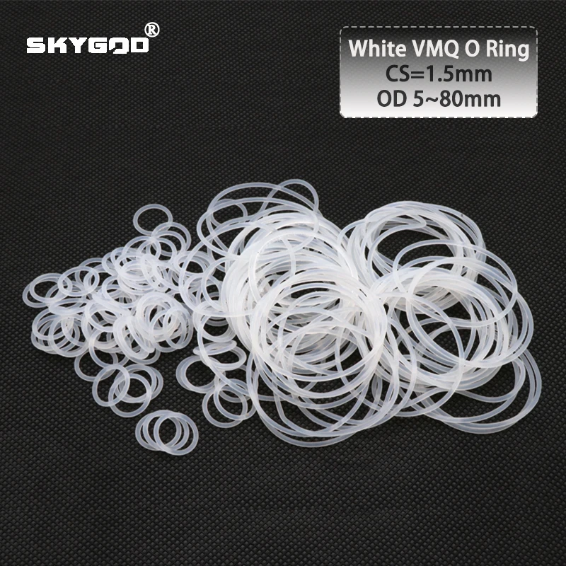 10Pcs White Silicone O Ring Gasket CS 1.5mm OD 5 ~ 80mm Food Grade Waterproof Washer Round O Shape Rubber silicon ring  o-ring