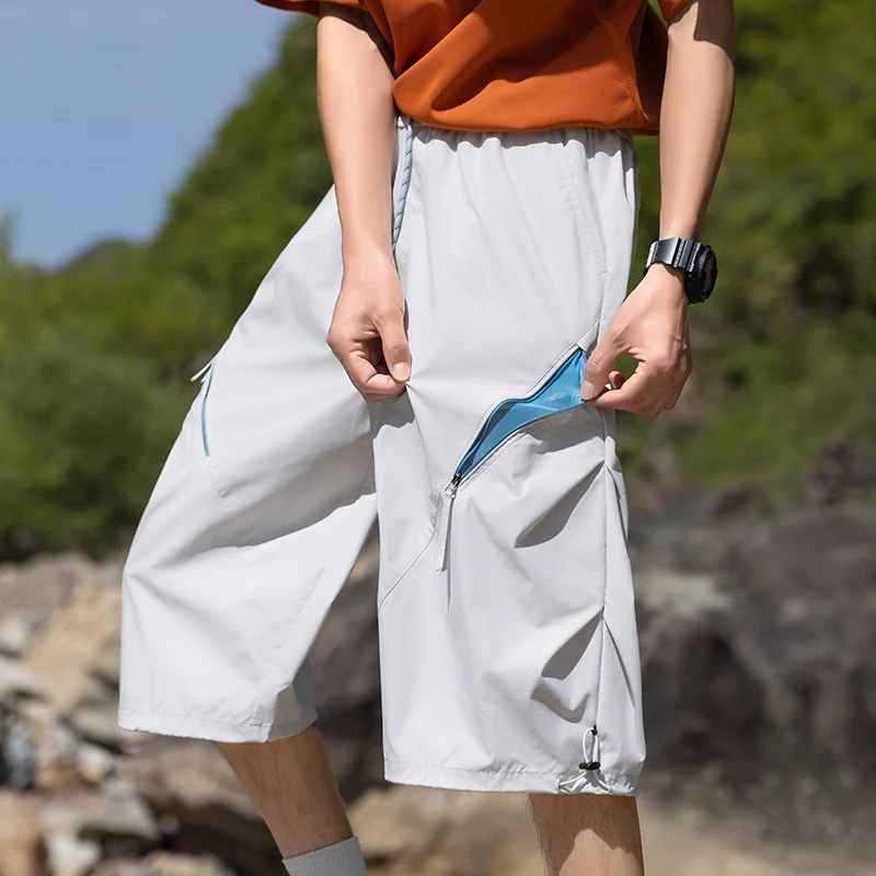 Men's 7/8 Thigh-High Cargo Shorts Summer Quick-Dry Waterproof Breathable Loose Fit Hiking Camping Shorts with Multi Pockets