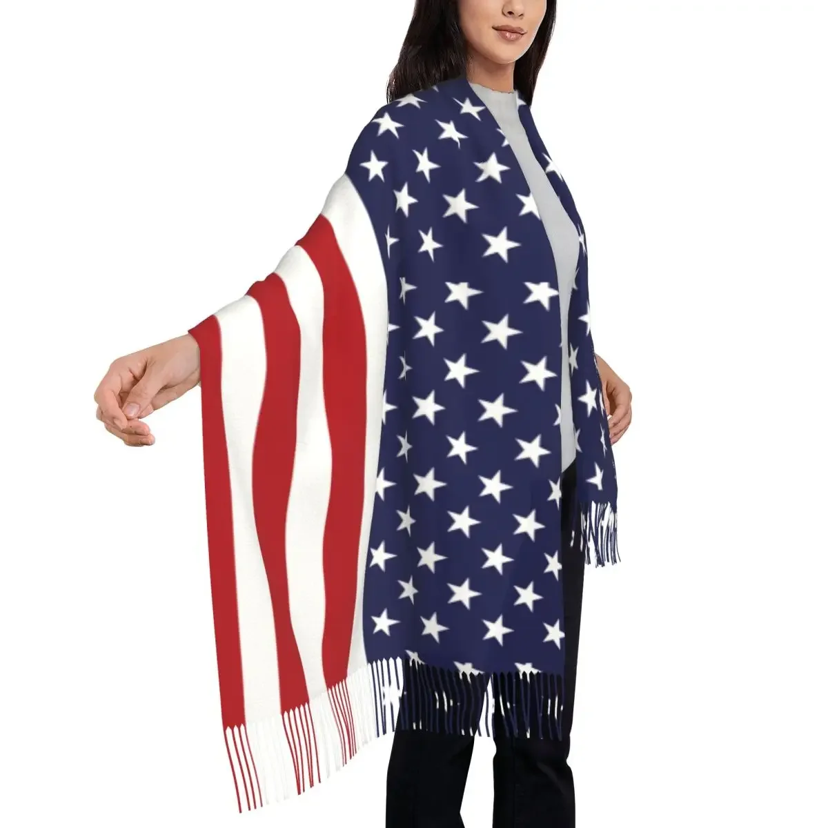 USA Flag Print Scarf American Stars And Stripes Warm Shawls and Wraps Tassel Men Women Casual Scarves Wraps Winter Bufanda Mujer