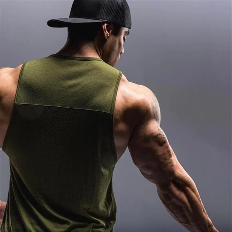Gym Bodybuilding Casual Stitching Vests Summer Workout Breathable Cotton T-shirts Mens Loose Fitness Muscle Sleeveless Clothing