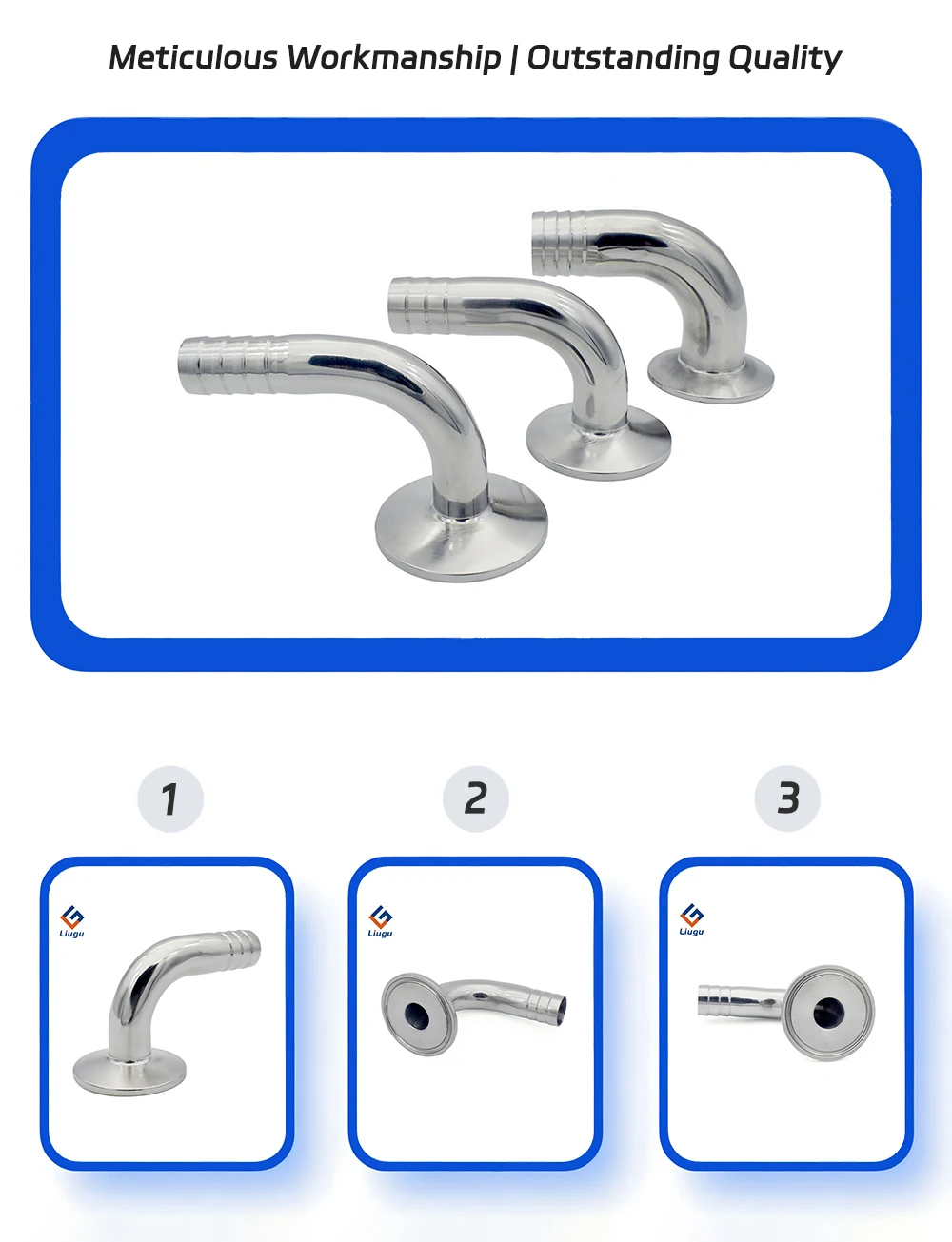 Sanitär 90 ° Tri-Clamp Schlauchanschluss-Winkelstück aus 304 Edelstahl, 12,7/14/16/19/25/32/38/51-108mm Schlauchanschluss X Tri-Clamp Rohrfitting – Detail 1