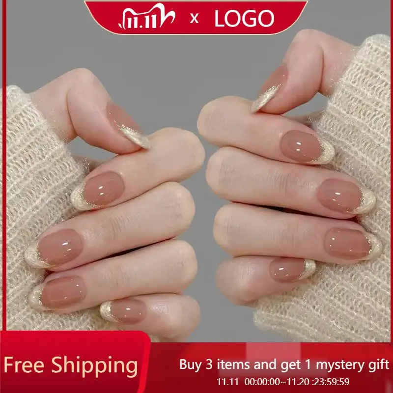 

10 шт./1 коробка, носимые ногти ручной работы, блестящая золотая нить, французский минималистичный стиль, модные типсы для ногтей, белый корпус Pure Desire