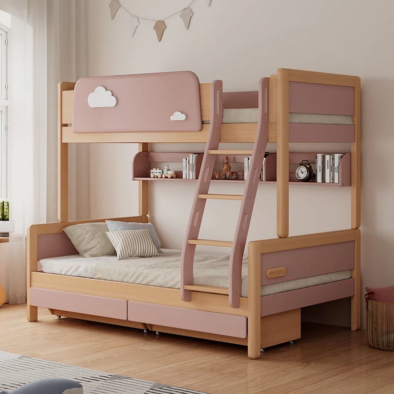 all solid wood upper and lower beds, boys double decker beds, beech wood mother beds, girls upper and lowe