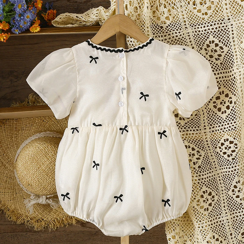 الصيف الطفل حفلة الأميرة رومبير نفخة الأكمام ملابس الأطفال الرضع طفلة داخلية القطن القوس التطريز تسلق دعوى #2