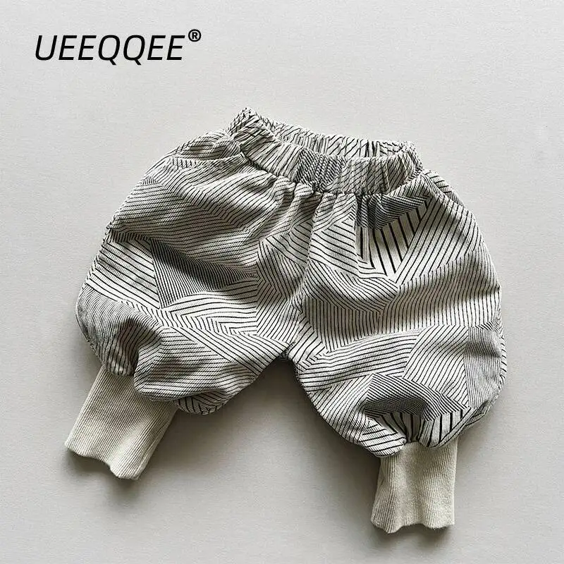 

Весенне-осенние детские штаны для мальчиков и девочек от 1 до 8 лет, повседневные шаровары с вельветовым принтом для бега, корейская одежда для малышей, детская одежда