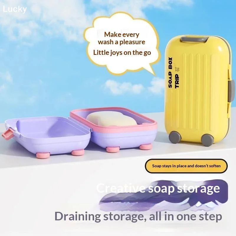 Sealed Lid Travel Soap Box Cute Cartoon Style Suitcase Shape Soap Storage Box Portable Creative Style Soap Container