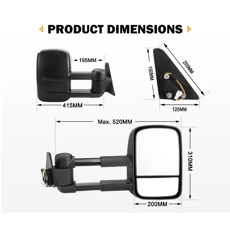 Remolque RV 4x4 4WD Pickup Car Extensible LC 80 Espejos de remolque para Landcruiser 80 1990-1998