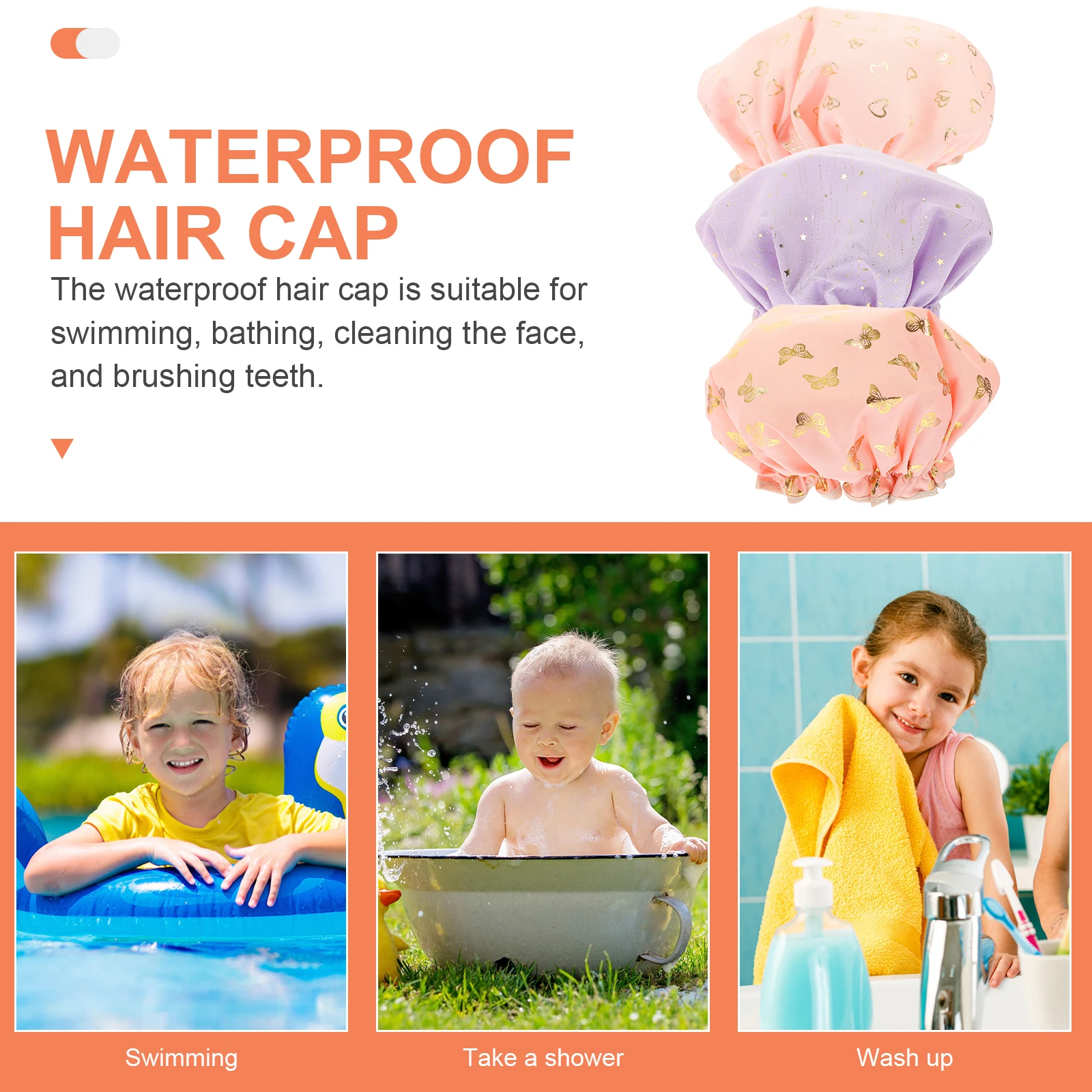 

3 Pcs Waterproof Shower Caps for Kids Baby Bath Hat Reusable Large Children Travel Friendly PE Material Hair Protection