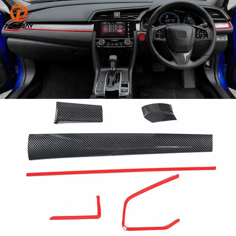 Car Console Center Dashboard Frame Strip Trim+Center Dashboard Cover Trim for Honda Civic 10th Gen 2016-2021 Accessories Parts