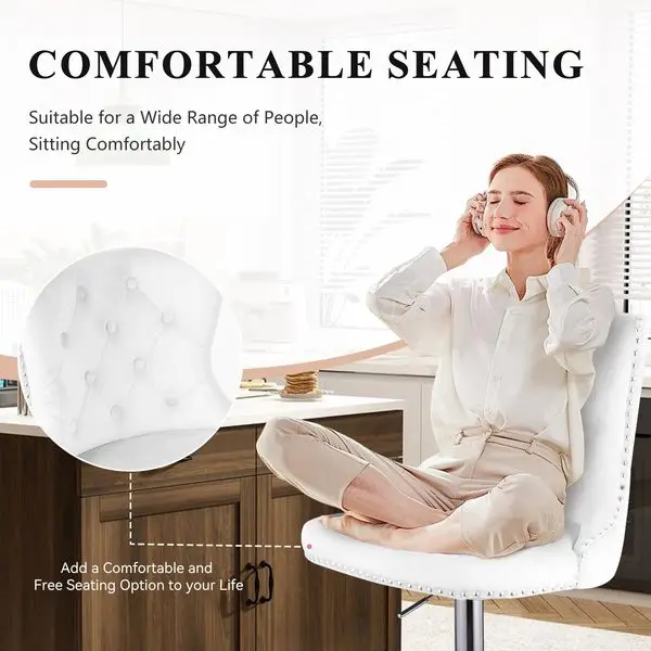 طقم مقاعد بار مخملية مكون من قطعتين مع مسند ظهر - دوار ومسند للقدمين - ارتفاع عداد 30 بوصة #2