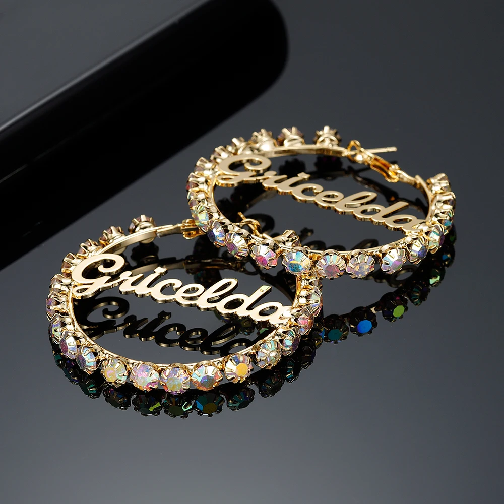 New luxury Custom Hoop Name Earrings With Diamond Personalized Stainless steel Earrings For Women Valentine's Day Gift Jewelry