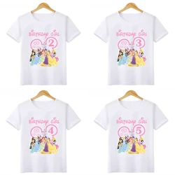 2024 New Disney Princess Graphic Birthday Girl Kids T Shirt Age 1 2 3 4 5 6 7 8 9 Years Girls Clothes Party Kawaii Baby T-Shirts