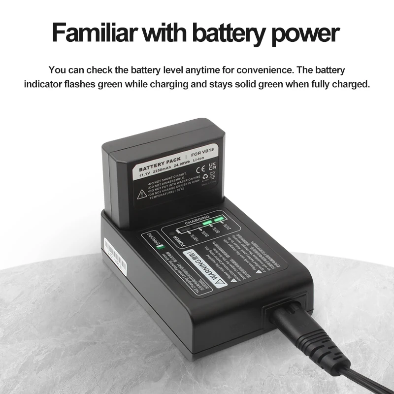 VC-18 Charger Kit for GODOX VB18 Li-ion Battery Compatible with Ving V850 II V860II-S V860C V860II Speedlite Flash